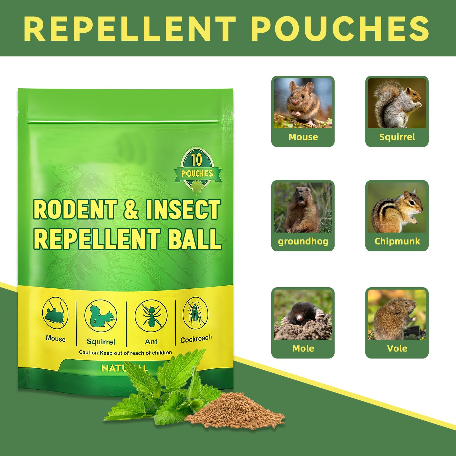 Mouse and Squirrel 10 Pack, Repellent Pouches, Rats Repellent, Mice Repellent with Peppermint Oil, Pest Control Pouches for Repel Rats, Squirrels, Moths & Other Rodents