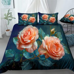 REALIN Sophisticated Rose Blooming Rose Bedding Floral Rose Duvet Cover Set Girl Boy Kids Bed Sets 3/4PCS Quilt Covers/Sheets/Pillow Shams,Twin/Full/Queen/King (C,King-229x259cm-4PCS)