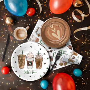 APOWBLS Coffee Party Decorations Tableware - Coffee Birthday Party Supplies, Paper Plate, Cup, Napkin, Disposable Cutlery, Latte Fun Coffee Theme Birthday Baby Shower Table Decorations | Serve 24