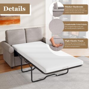 Pull Out Sofa Bed, Velvet Sleeper Sofa Couch with Memory Foam Mattress, Convertible Loveseat Sleeper Sofa for Living Room, Bedroom, RV and Small Space (Light Grey, 57.4")