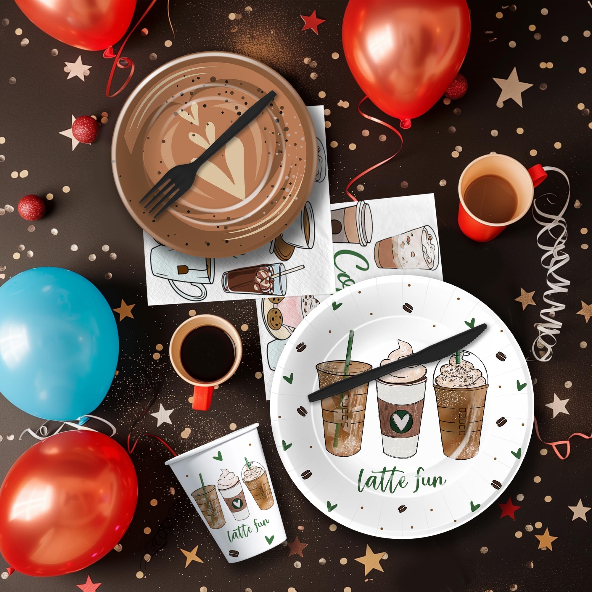 APOWBLS Coffee Party Decorations Tableware - Coffee Birthday Party Supplies, Paper Plate, Cup, Napkin, Disposable Cutlery, Latte Fun Coffee Theme Birthday Baby Shower Table Decorations | Serve 24