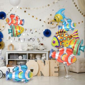 8 Pcs Fish Balloons, Under The Sea Clownfish Tropical Fish Bubble Fish Foil Balloons, Sea Animal Creature Balloons for Baby Shower Under The Sea Ocean Themed Birthday Party Decorations