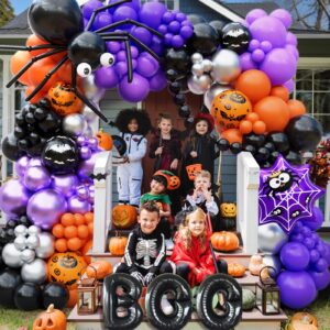 DBKL 176Pcs Halloween Balloon Garland Arch kit with Black Orange Silver Purple Eyes Balloons, Pumpkin Spider Boo Foil Balloons Halloween Party Decorations for Halloween Day Birthday Party Supplies