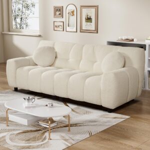 Nolohoo Boucle Cloud Sofa Couch, Comfy Deep Seat Sherpa Couch, 72.8" Upholstered Cozy Teddy 2 Seat Marshmallow Couch with 2 Pillows, Oversized Loveseat Sofa for Living Room, Bedroom, Cream White