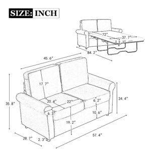 Pull Out Sofa Bed, Velvet Sleeper Sofa Couch with Memory Foam Mattress, Convertible Loveseat Sleeper Sofa for Living Room, Bedroom, RV and Small Space (Light Grey, 57.4")