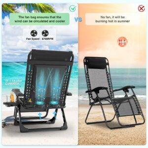 Suteck Zero Gravity Chair with Fans, Reclining Camping Lounge Chair w/Upgraded Lock and Cup Holder, Reclining Patio Chairs Folding Recliner for Indoor and Outdoor, Cool All Summer