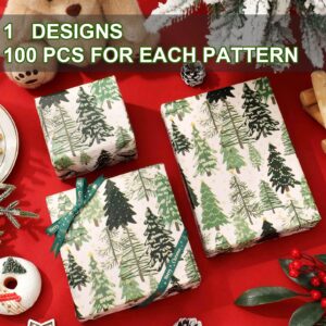 JarThenaAMCS 100 Sheet Christmas Tissue Paper Watercolor Forest Art Tissue Green Xmas Tree Wrapping Paper for Winter Birthday Wedding DIY Craft Gift Packing, 14 x 20 Inch