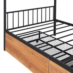 Metal House Bed for Kids, Twin Size Bed Frame with Storage Drawers and Slats, Kids Bed Frame with Headboard and Footboard, Twin Size House Bed for Kids, Girls, Boys(Twin Black)