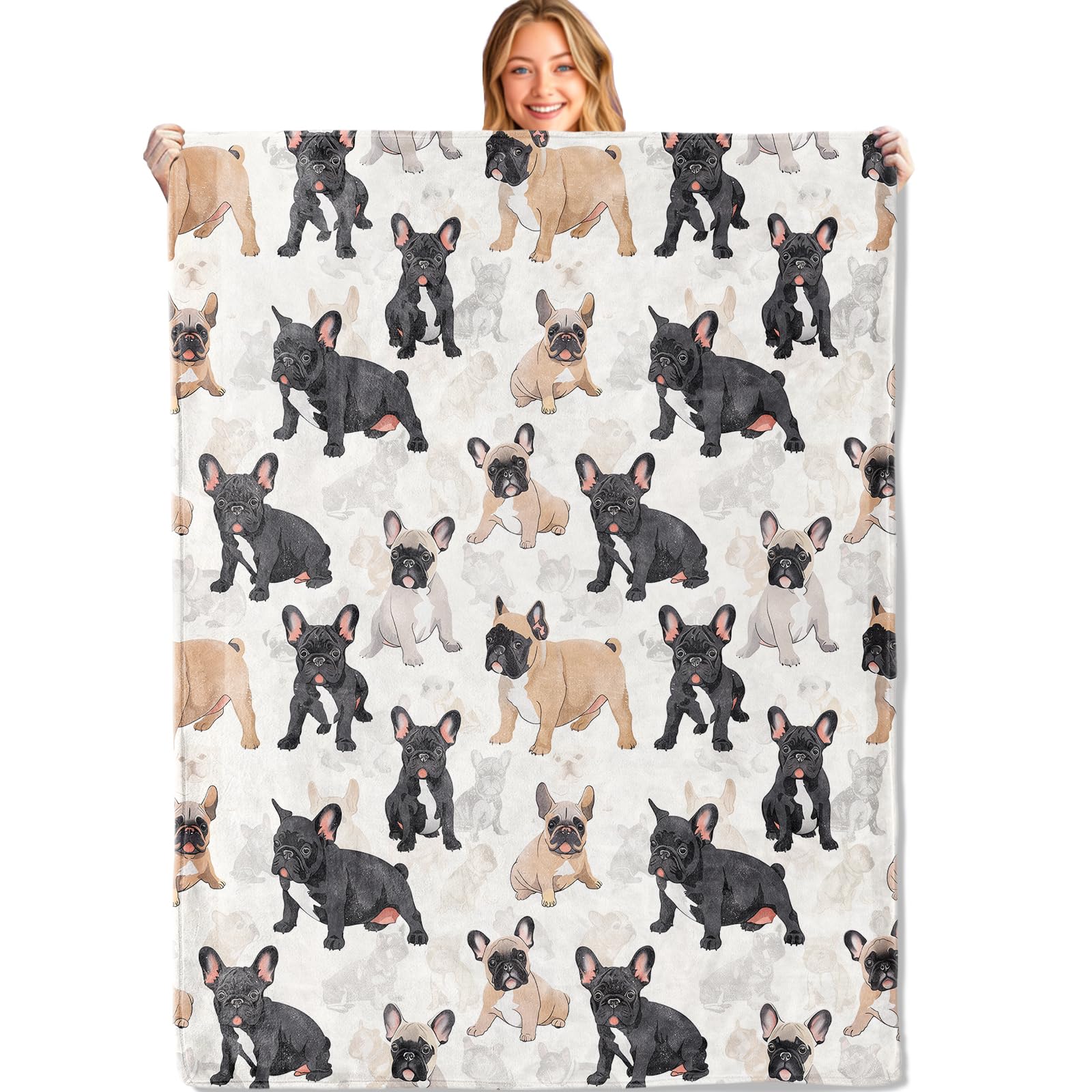 MIEPOS French Bulldog Throw Blanket - 50x60in,Ultra Soft, Cozy Lightweight Flannel, Cute Frenchie Dog Blankets - Gifts for Kids & Pet Lovers,for Couch Travel,Rustic Home Living Room Decor