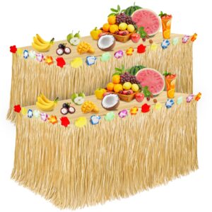 luau party decorations, grass table skirt for tropical hawaiian party decorations, flower hawaiian luau party favors & aloha summer beach themed party decorations suppplies (2pcs straw yellow)