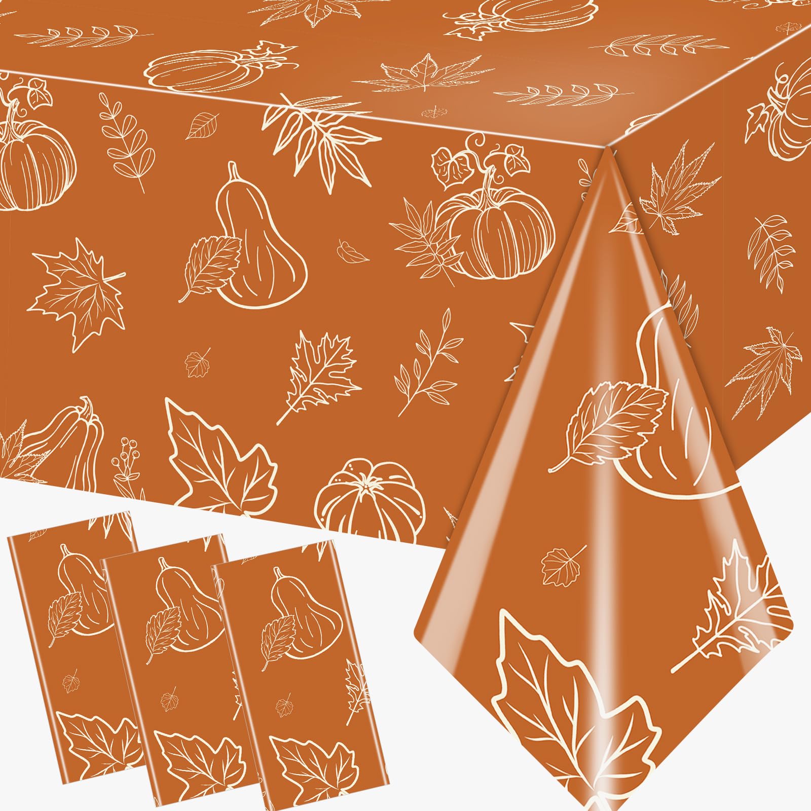 Guzbewu Fall Plastic Tablecloth,3pcs Thanksgiving Fall Pumpkin Tablecloth Waterproof Rectangle Fall Table Cover for Harvest Autumn Thanksgiving Party Decorations