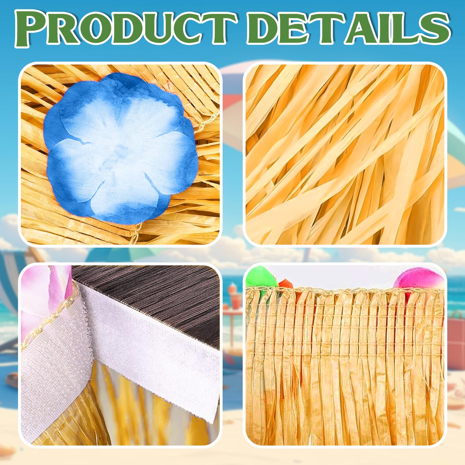 Luau Party Decorations, Grass Table Skirt for Tropical Hawaiian Party Decorations, Flower Hawaiian Luau Party Favors & Aloha Summer Beach Themed Party Decorations Suppplies (2PCS Straw Yellow)