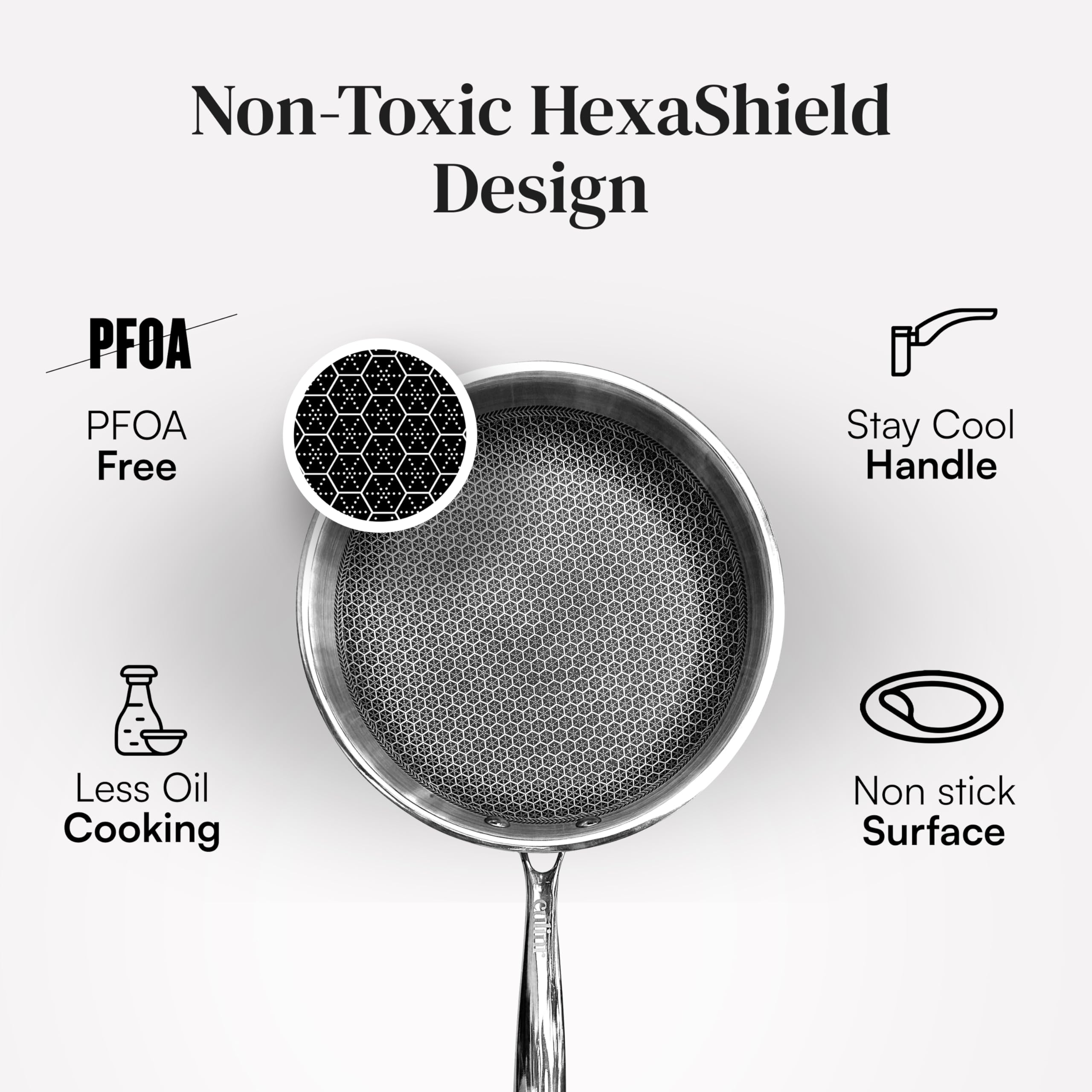 Culinr™ 9” Inch Hexagon Surface Hybrid Stainless Steel Frying Pan with Glass Lid, Oven and Dishwasher Safe, Non-Toxic PFOA Free, Compatible with All Stovetops