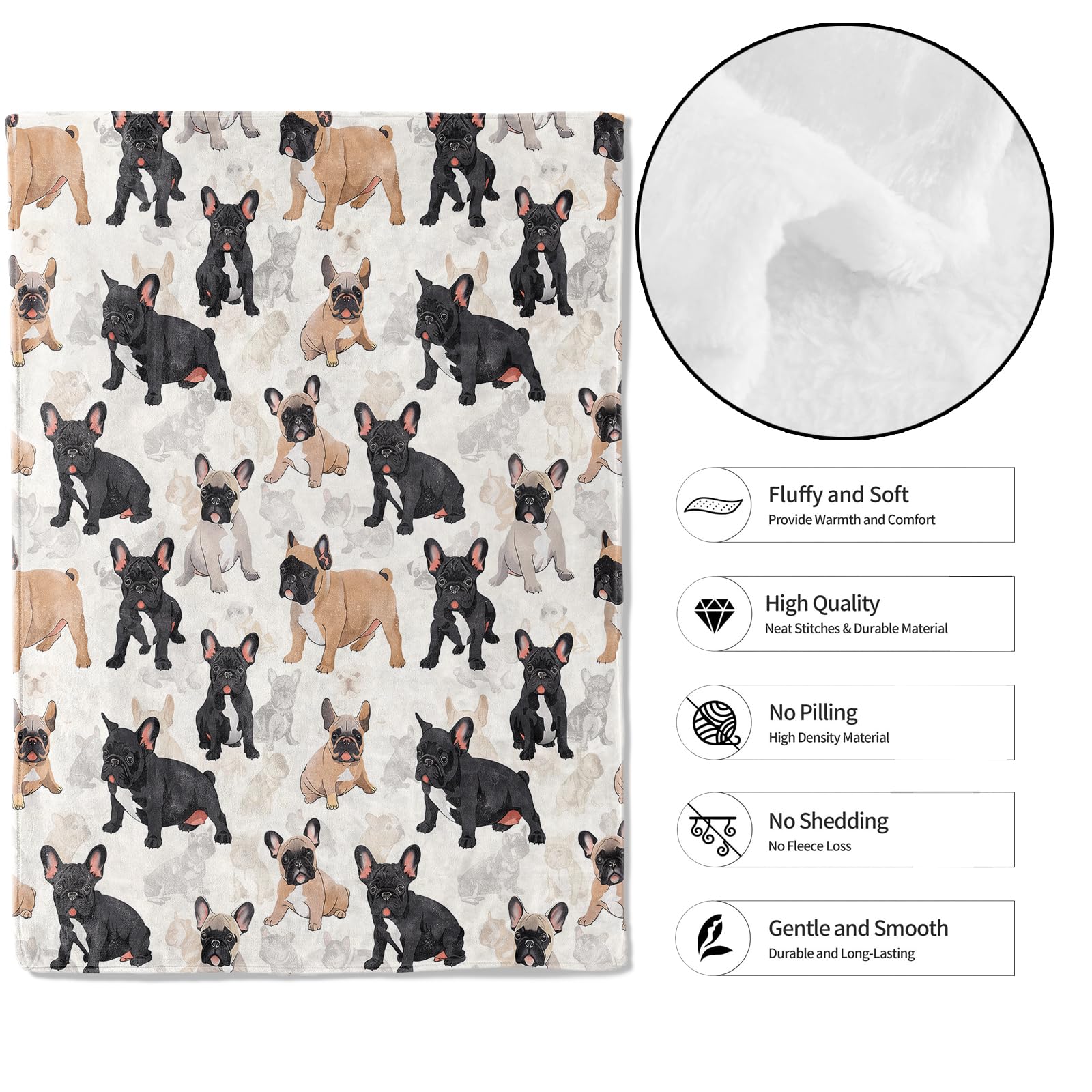 MIEPOS French Bulldog Throw Blanket - 50x60in,Ultra Soft, Cozy Lightweight Flannel, Cute Frenchie Dog Blankets - Gifts for Kids & Pet Lovers,for Couch Travel,Rustic Home Living Room Decor