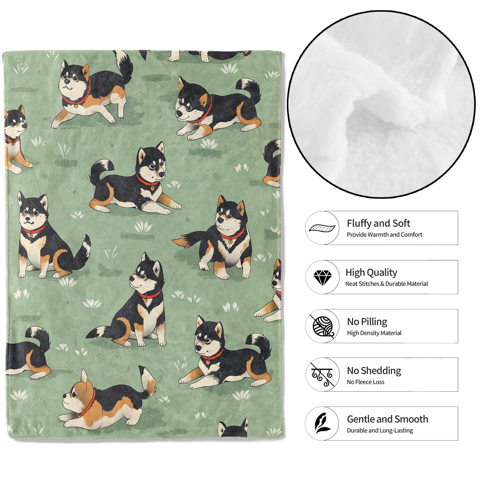 MIEPOS Cute Shiba Inu Throw Blanket - 50x60in,Ultra Soft, Cozy Lightweight Flannel,Cartoon Dog Playful Blankets - Gifts for Kids & Aniaml Lovers,for Couch Travel,Home Living Room Decor