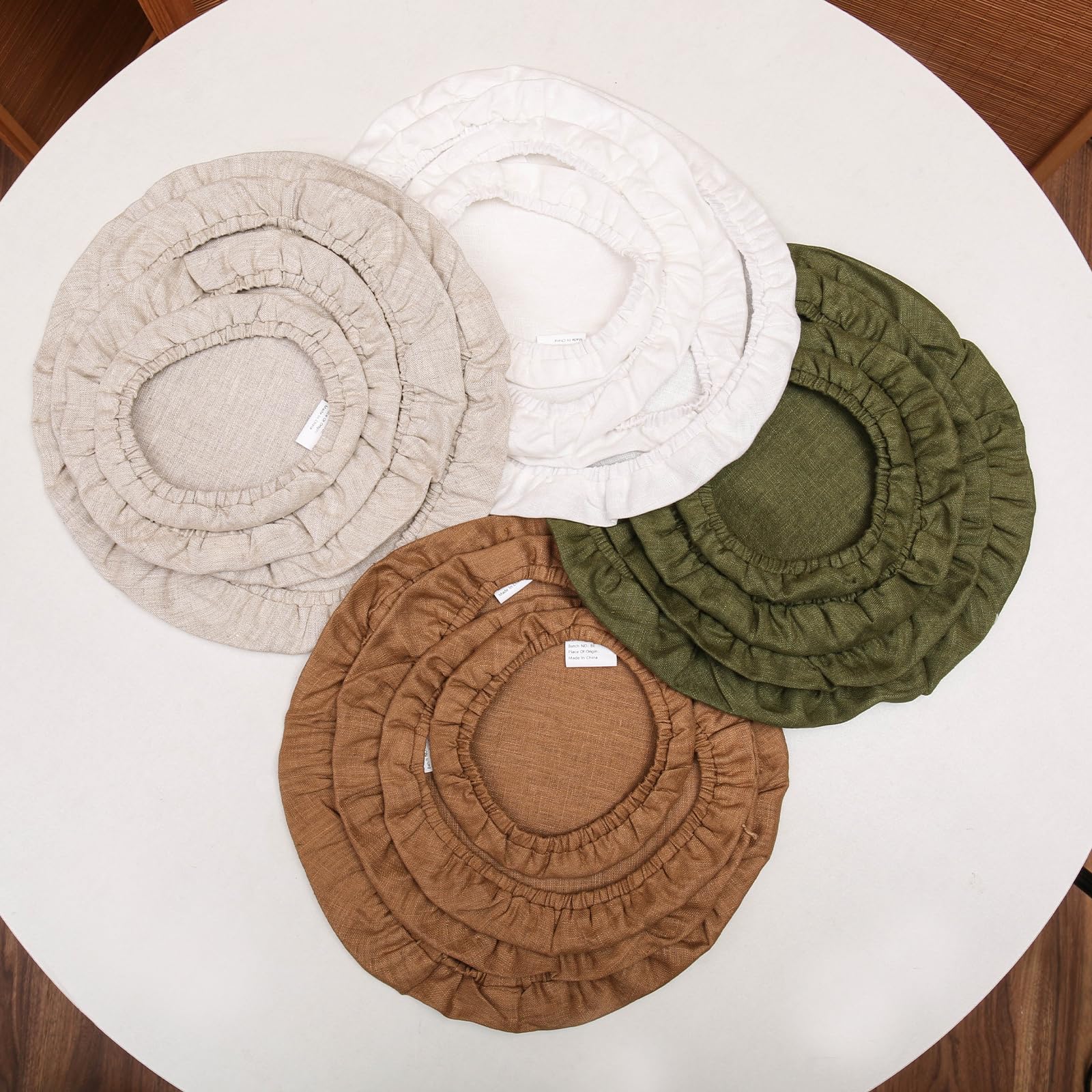 HSOFTIFY 100% Linen Bowl Covers Reusable For Bread Proofing, 4 Pcs Elastic Cloth Fabric Bowl Covers, 5.9 * 7.9 * 9.8 * 11.8 Inches, Army Green