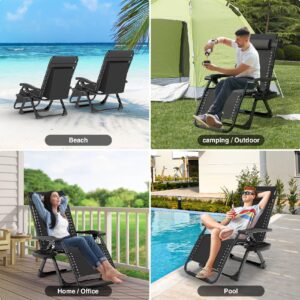 Suteck Zero Gravity Chair with Fans, Reclining Camping Lounge Chair w/Upgraded Lock and Cup Holder, Reclining Patio Chairs Folding Recliner for Indoor and Outdoor, Cool All Summer