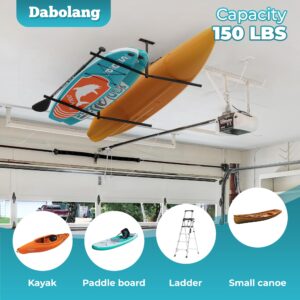 Dabolang Adjustable Ladder Ceiling Rack, Garage Surf Storage, Heavy Duty Overhead Paddleboard Hanger, Kayak Ceiling Mount Rack for Telescopic Ladder/Snowboard/Lumber. Double-sided