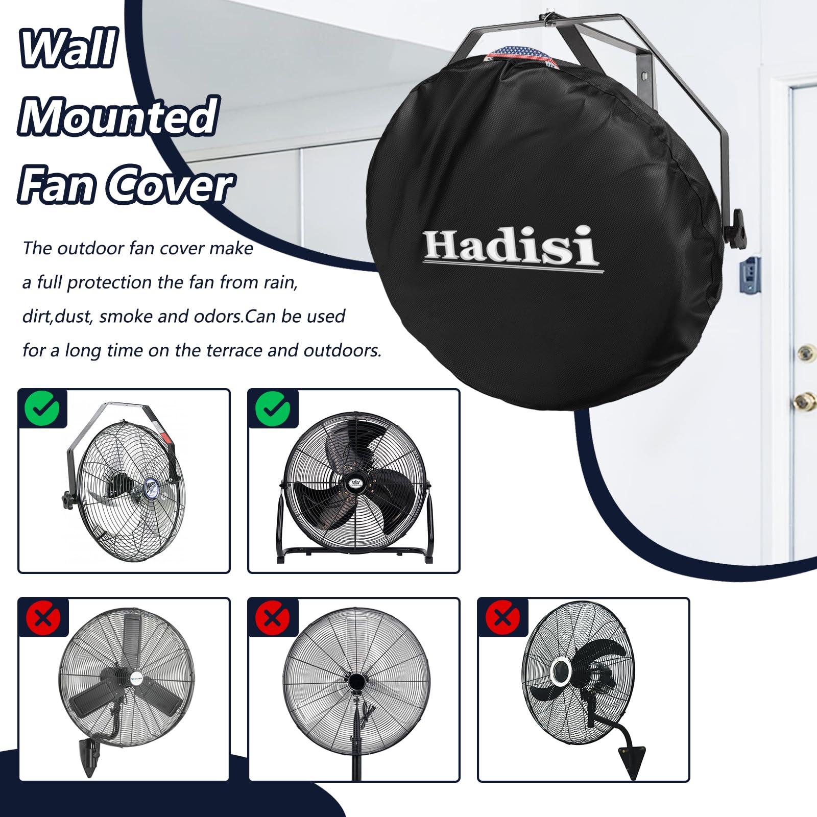 Hadisi Wall Mounted Non Oscillating Fan Cover,Suitable for 18"-20" Outdoor And Indoor Waterproof Wall Mounted Industrial Fans,Heavy-Duty 600D Oxford Cloth Waterproof And Dustproof Fan Cover,Black