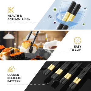 Muguning 50 Pairs Fiberglass Chopsticks - Reusable Bulk Chopsticks Dishwasher Safe, Non-slip Japanese Chinese Style Chop Sticks for Sushi cooking Eating ( 9.5Inch, Black & Gold)