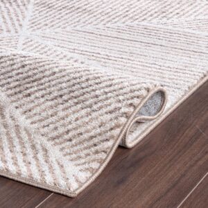 Rugshop Contemporary Geometric Stripe High Traffic Living Room,Bedroom,Kitchen, Home Office Runner Rug 2' x 7' Cream