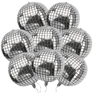 goer big silver disco ball balloons - pack of 6, disco party decorations | 4d sphere balloons for bachelorette party decorations | new year eve silver party decorations, graduation party decorations