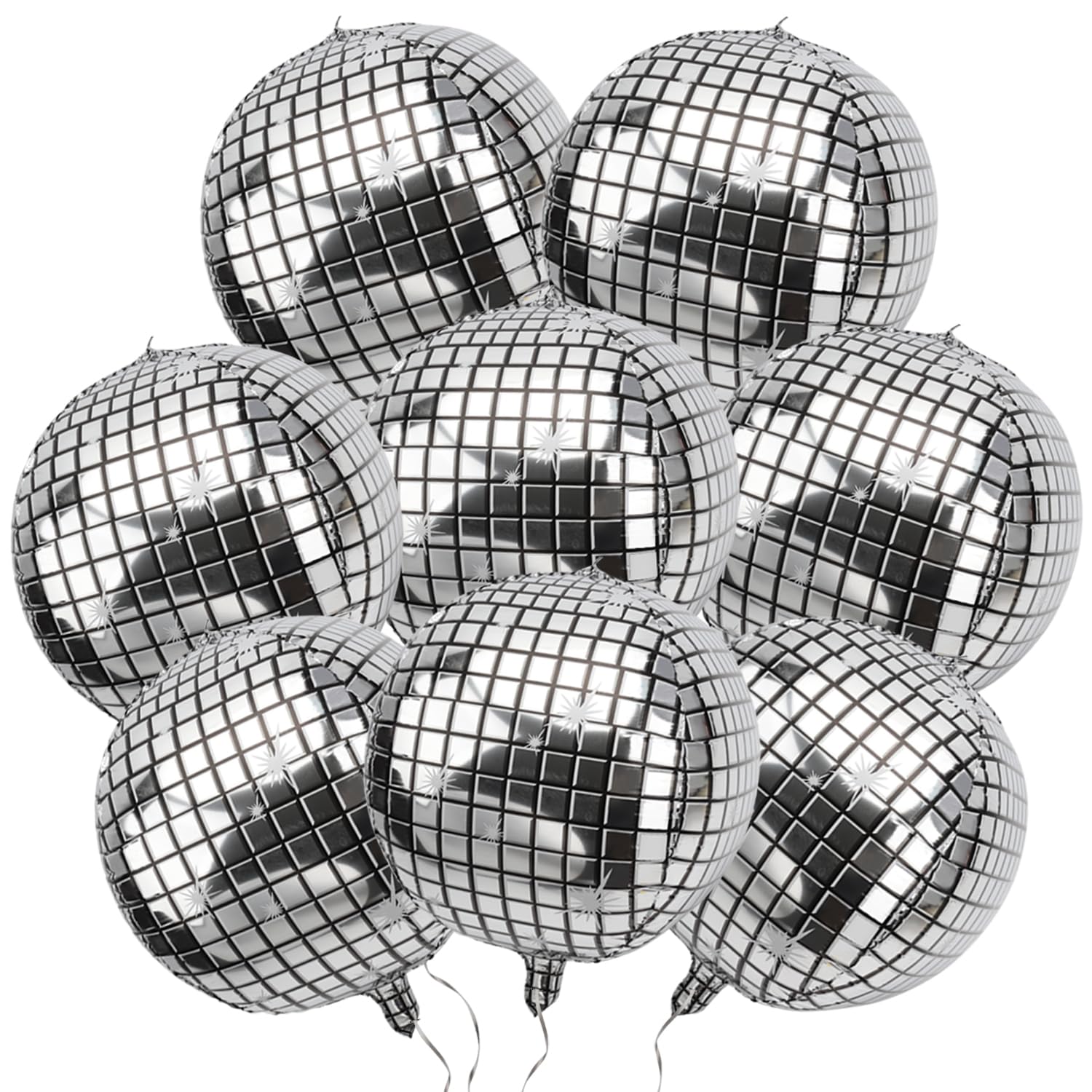 GOER Big Silver Disco Ball Balloons - Pack of 6, Disco Party Decorations | 4D Sphere Balloons for Bachelorette Party Decorations | New Year Eve Silver Party Decorations, Graduation Party Decorations