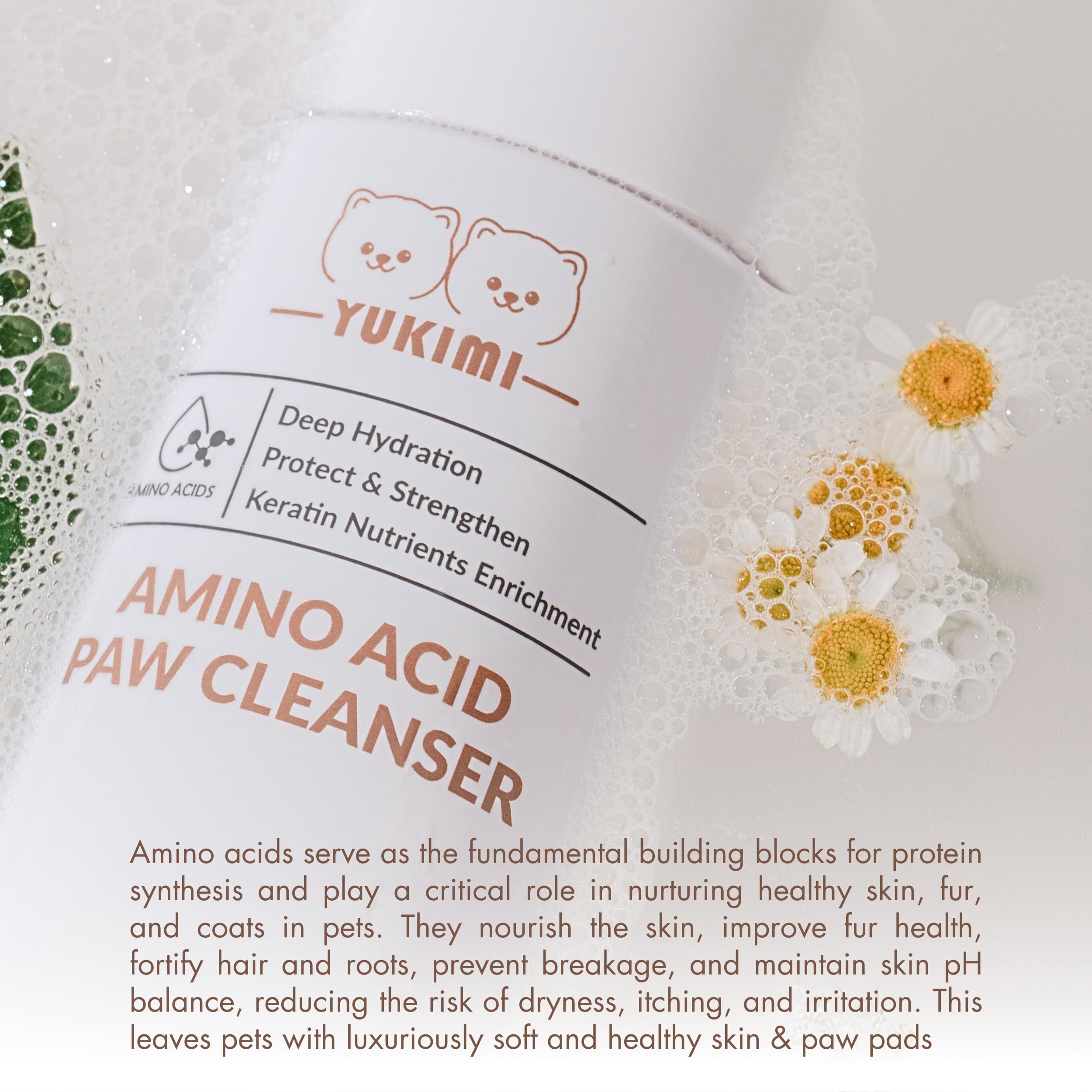 YUKIMI Premium Amino Acid Paw Cleanser with Silicone Bristle Brush for Dogs & Cats | Dermatologist Certified Hypoallergenic | Hydrating, Soothing, Deodorizing, Moisturizing | pH Balanced - 5.0 Fl Oz