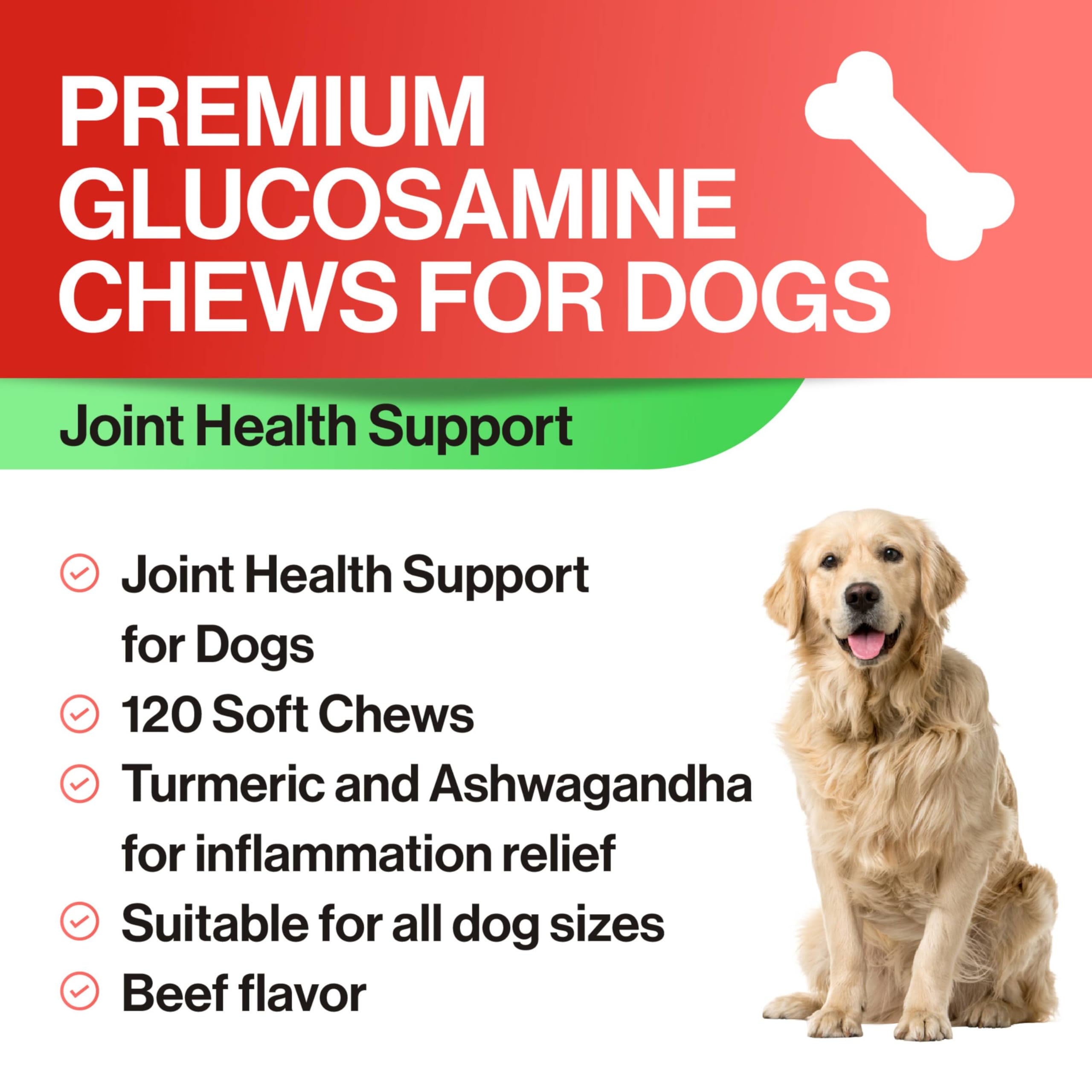 green paws Joint Health Supplement for Dogs - with Glucosamine, Chondroitin, MSM, and Omega-3's, Infused with Turmeric 120 Soft Chews- Advanced Mobility Chews - Joint Pain Relief - Hip & Joint Care