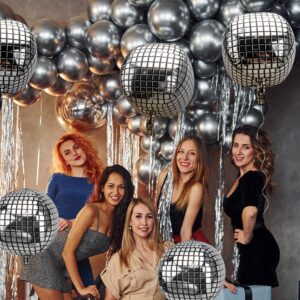 GOER Big Silver Disco Ball Balloons - Pack of 6, Disco Party Decorations | 4D Sphere Balloons for Bachelorette Party Decorations | New Year Eve Silver Party Decorations, Graduation Party Decorations