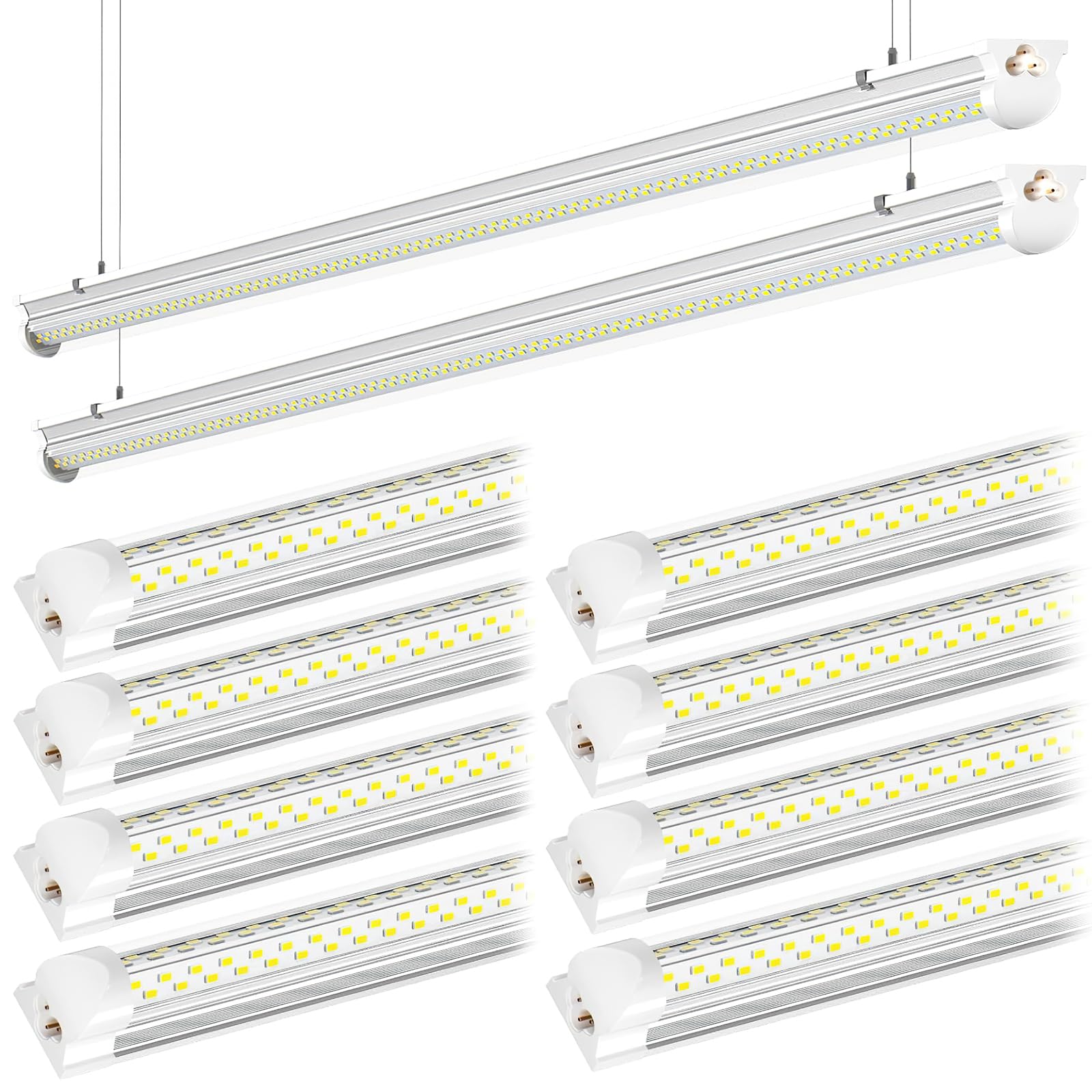 ONLYLUX LED Shop Light 8ft 6000K White 100W, 15000lm Workshop led Light V Shape, Plug and Play, Hanging/Surface Mount Install, 8 Foot led Lights for Garage,10 Pack