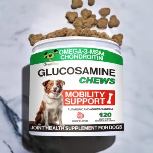 green paws Joint Health Supplement for Dogs - with Glucosamine, Chondroitin, MSM, and Omega-3's, Infused with Turmeric 120 Soft Chews- Advanced Mobility Chews - Joint Pain Relief - Hip & Joint Care