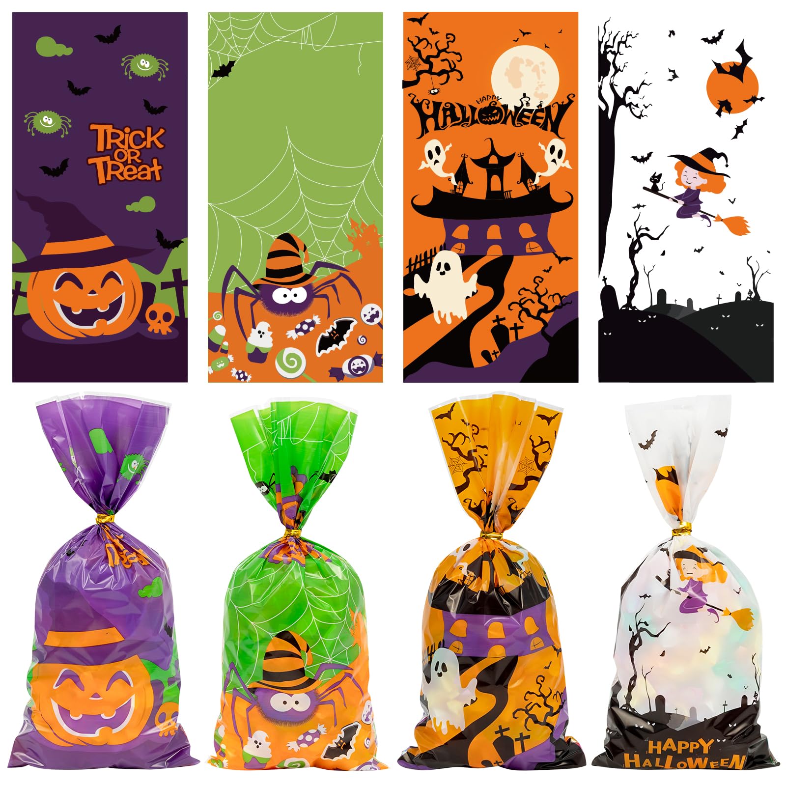 Normacaw 150Pcs Halloween Treat Bags, Halloween Goodie Bags, Halloween Candy Bags, Halloween Party Supplies for Treat or Trick