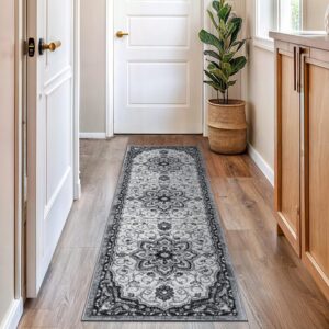 Rugshop Traditional Medallion High Traffic Living Room,Bedroom,Kitchen, Home Office Runner Rug 2' x 7' Gray