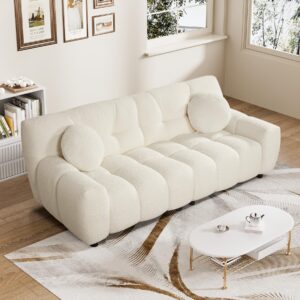 nolohoo boucle cloud sofa couch, comfy deep seat sherpa couch, 72.8" upholstered cozy teddy 2 seat marshmallow couch with 2 pillows, oversized loveseat sofa for living room, bedroom, cream white