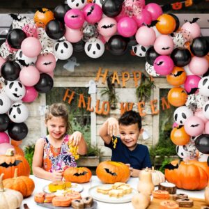 OuMuaMua Halloween Party Decorations Balloons Set, 62Pcs Black Pink Rose Orange Balloons Ghost Bat Print Balloons with 3D Bats for Kids Girls Halloween Birthday Party Decorations Baby Shower Supplies