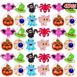 48pcs halloween party favors, fidget toys bulk mini pop bubbles with keychain, school classroom prizes box fidgets toys for kids toddlers adult, goodie bag stuffers, treasure chest box, halloween toys