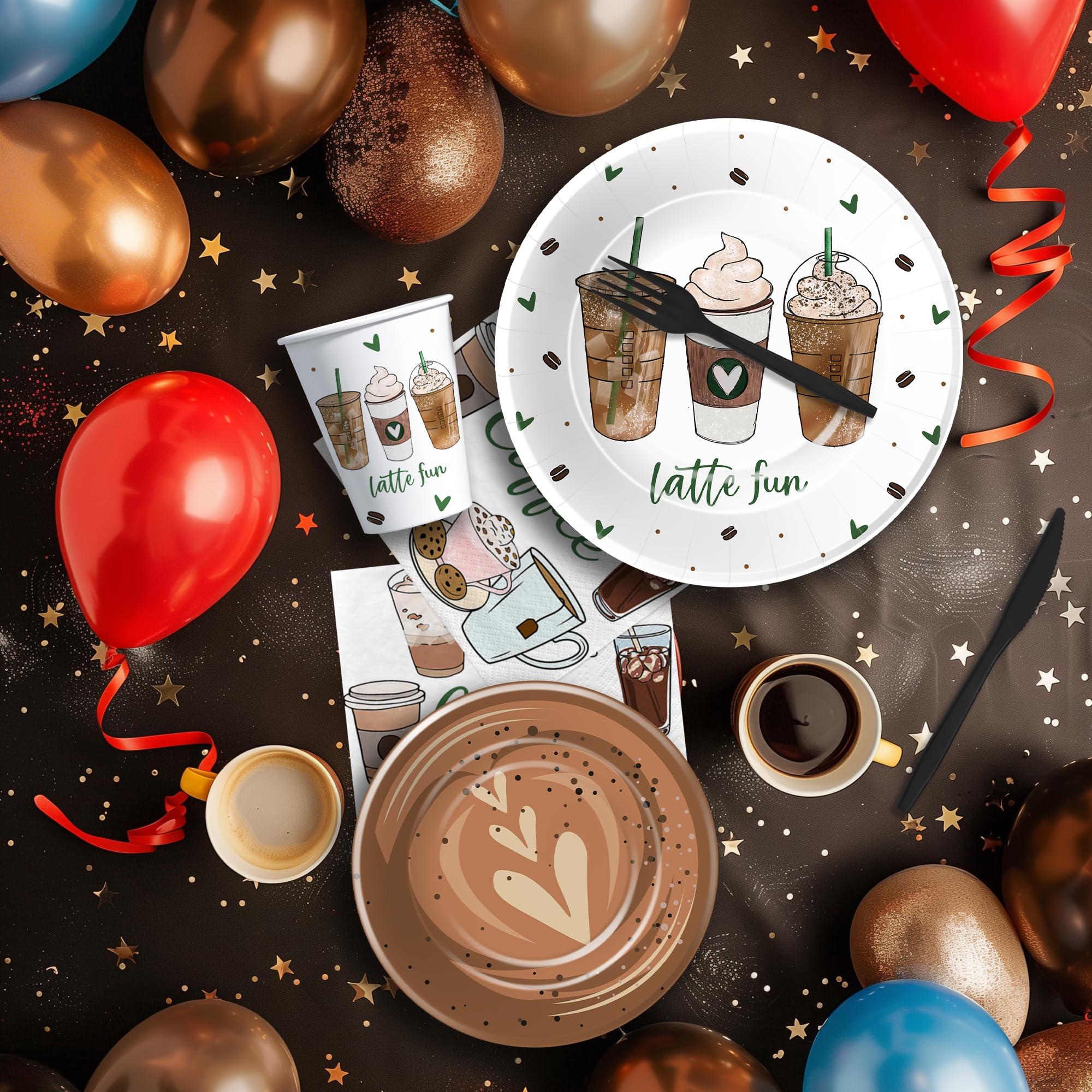 APOWBLS Coffee Party Decorations Tableware - Coffee Birthday Party Supplies, Paper Plate, Cup, Napkin, Disposable Cutlery, Latte Fun Coffee Theme Birthday Baby Shower Table Decorations | Serve 24