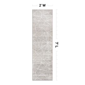 Rugshop Contemporary Geometric Stripe High Traffic Living Room,Bedroom,Kitchen, Home Office Runner Rug 2' x 7' Cream