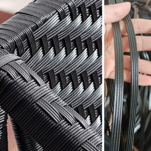 KingBra 230Ft/1.1Lb Wicker Repair Kit, Wicker Repair Supplies, Flat Plastic Rattan Weaving Material for Rattan Patio Furniture Sofa Chair Table Repair and Storage Basket (Black with Ribbing)