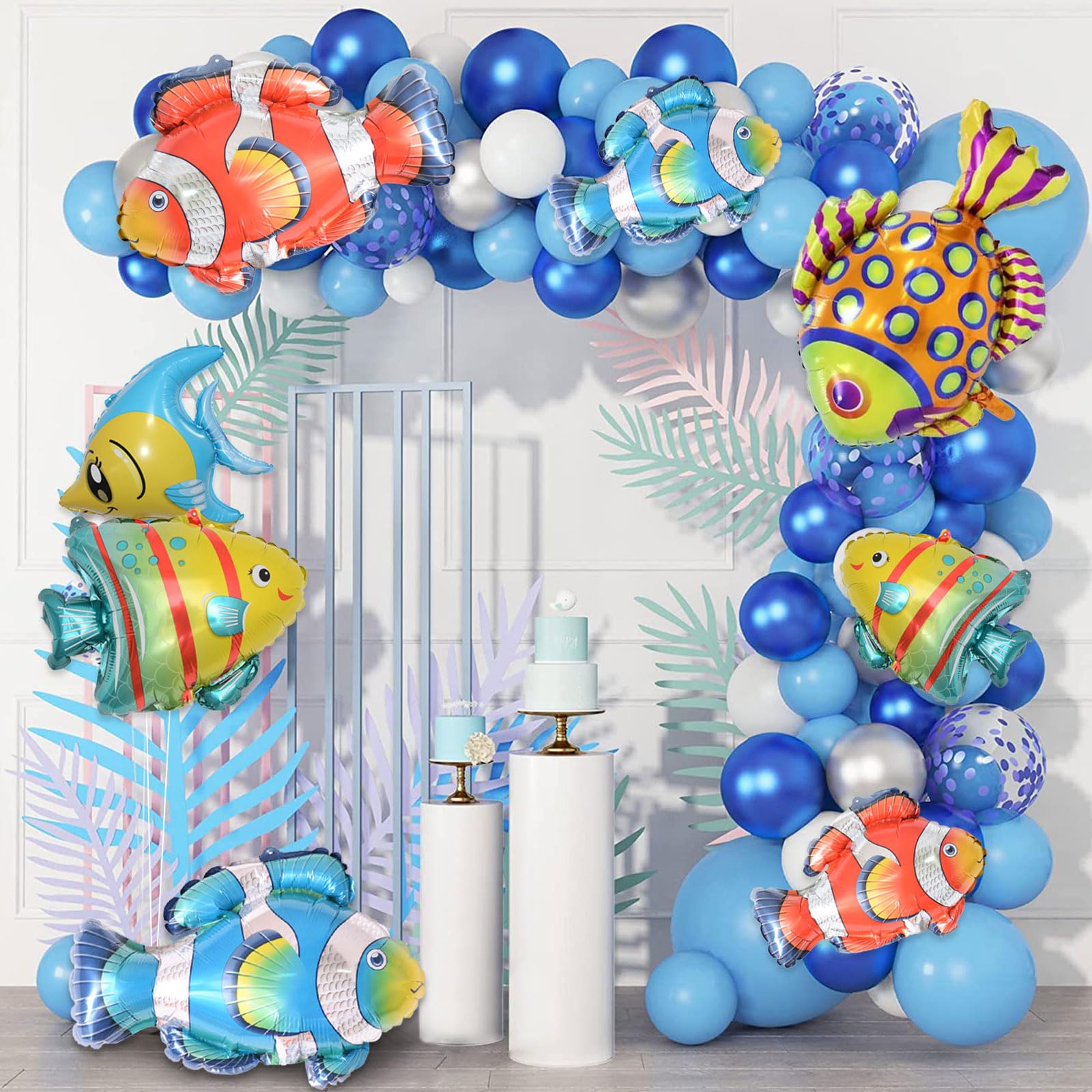 8 Pcs Fish Balloons, Under The Sea Clownfish Tropical Fish Bubble Fish Foil Balloons, Sea Animal Creature Balloons for Baby Shower Under The Sea Ocean Themed Birthday Party Decorations