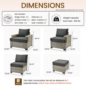 CAODOC Patio Furniture Sets 7 Pieces Outdoor Sectional Rattan Sofa Manual Weaving Wicker Patio Conversation Set with Ottomans and T Cushion(Black)