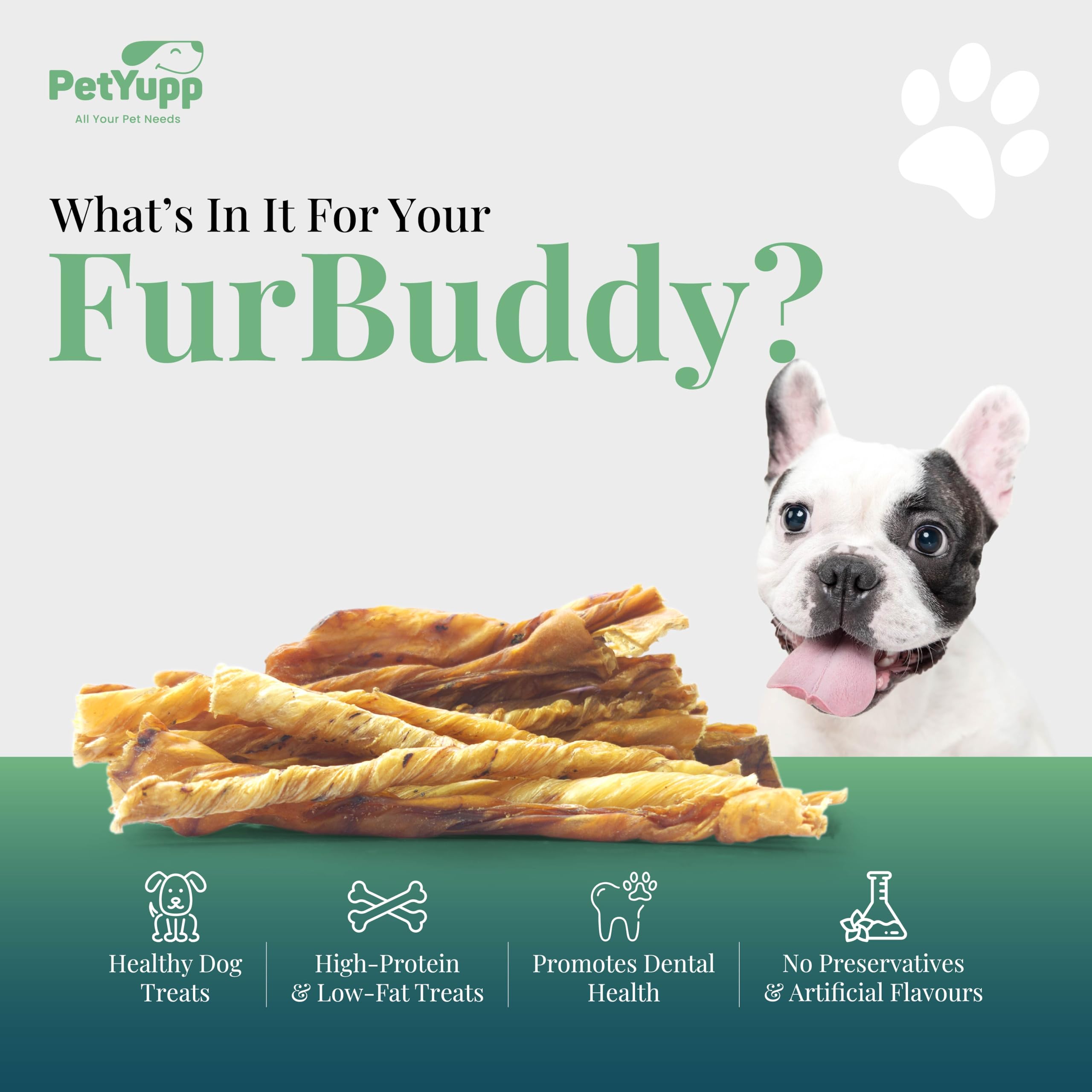 PetYupp Water Buffalo Bladder Twist Dog Chews - 100% Natural Dog Treats - for Small, Medium & Large Dog, High-Protein, Low-Fat, & Easy Digest Dog Treats - Non-GMO & No Additives (Pack of 7 Oz)