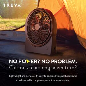 Treva 10 Inch Portable Rechargeable Fan & Battery Powered, 3 Speed Adjustable Personal Fan, Indoor Cooling, Camping, Hurricane Readiness