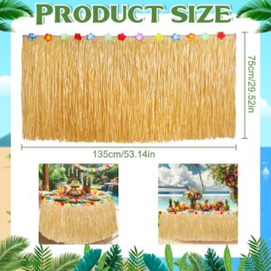 Luau Party Decorations, Grass Table Skirt for Tropical Hawaiian Party Decorations, Flower Hawaiian Luau Party Favors & Aloha Summer Beach Themed Party Decorations Suppplies (2PCS Straw Yellow)