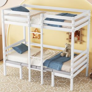 Metal Loft Bed Twin Size, Twin Loft Bed with Desk and Bench, Twin Size Loft Bed Turn into Twin Bunk Beds, Twin Loft Bed with Ladder and Full-Length Guardrail(Cushion Sets are Free), Twin White