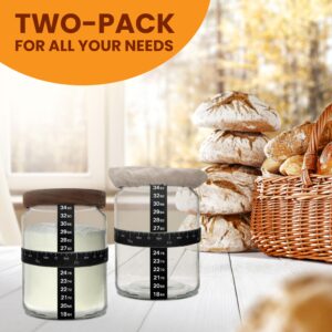 NAYYAB PRODUCTS Sourdough Starter Jar Kit Pack Of 2, 24oz Jar with Wooden lids, Ounce Scale Line, Silicon Scraper, Cloth Cover, Thermometer Sticker, Date Marked Feeding Band, Canning Jars