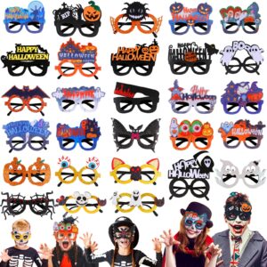 28pcs halloween glasses bulk glitter party glasses, fun novelty toy glasses for cosplay and photo booth props, ideal halloween decorations for both kids and adults, includes pumpkin, spider, ghost