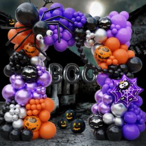 dbkl 176pcs halloween balloon garland arch kit with black orange silver purple eyes balloons, pumpkin spider boo foil balloons halloween party decorations for halloween day birthday party supplies