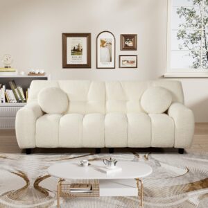 Nolohoo Boucle Cloud Sofa Couch, Comfy Deep Seat Sherpa Couch, 72.8" Upholstered Cozy Teddy 2 Seat Marshmallow Couch with 2 Pillows, Oversized Loveseat Sofa for Living Room, Bedroom, Cream White